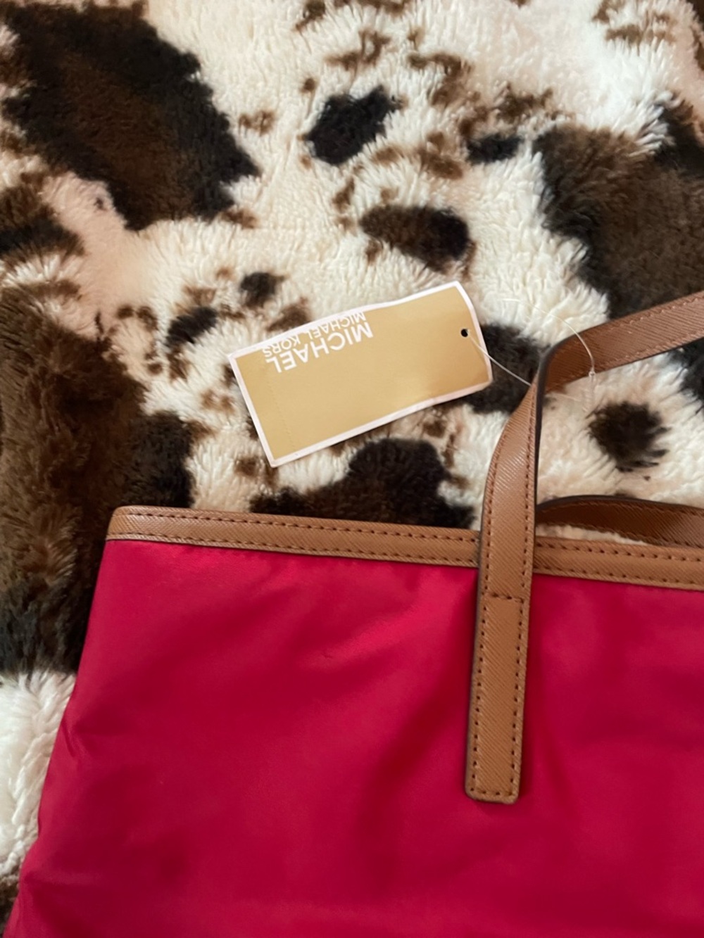 Michael Kors Red Tote with Brown Trim and Zip Pocket - Picture 5 of 8